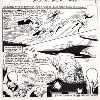 Dick Dillin | Dillin, Dick - Jla #64 Pg 6, First Dillin & First Appearance Red Tornado + Jsa Team Panel | Cool Lines Art