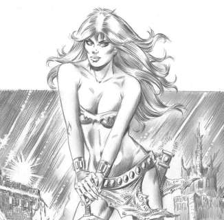 Badia-Romero, Enric - Original pencil drawing - Axa posing with sword | Catawiki