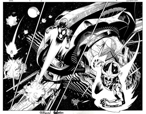 Ed McGuinness Jr. Dexter Vines | Novaâ #4 Double-Page Spread (Awesome Space Battle Dps!) 2013 | Romitaman