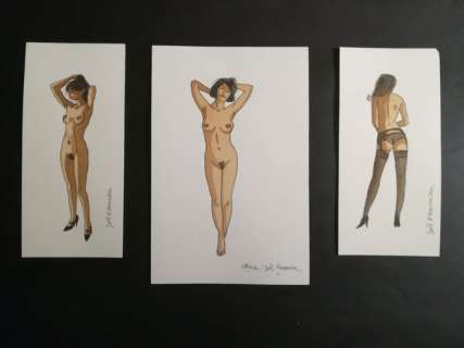 Alessandra, Joël - 3x Dessin original (publié) - Pin-up Escales en Femmes Inconnues  - (2012/2013) | Catawiki