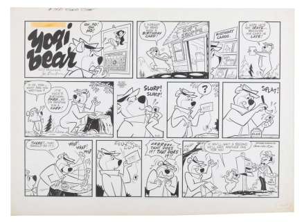 Hanna and Barbera Signed Yogi Bear Sunday Strip Original Art. | Van Eaton Galleries
