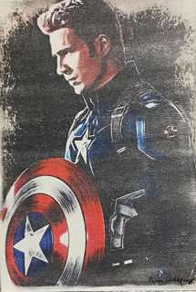 CAPTAIN AMERICA  - Original artwork on a wooden plate - Size: 29,8 x 42 cm. - EO - (2018) | Catawiki