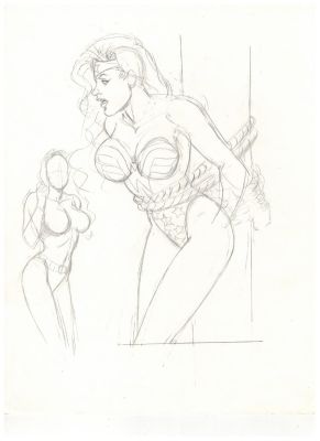 Wonder Woman in Bondage 8X11 Original Art Drawing Pinup Page Sketch Prelim Dc Comics | ComicArtFans Classifieds