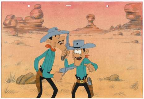 Belvision - Original Production Cel + Preliminary Background - Lucky Luke - Daisy Town - (1971) | Catawiki