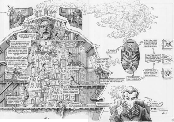 -- Exposition : Benoit Dahan jette l‘encre dans le loch - Pages originales 46 et 47 – T.3 Dans la tête de Sherlock Holmes