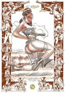 Thierry Girod  - Dessin original sur une sériegraphie (73/80) - Le grand duel - La femme au pistolet - Page volante - (2015) | Catawiki