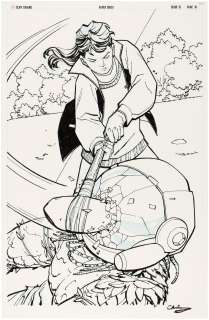 "PAPER GIRLS" #15 COMIC BOOK PAGE ORIGINAL ART BY CLIFF CHIANG.