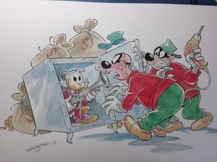 Alessandro Gottardo - Original Drawing - Uncle Scrooge says hello to the Beagle Boys - (2018) | Catawiki