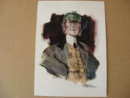 Follet, René - Dessin original en couleur - Hommage Ã  Sir Arthur Conan Doyle - Sherlock Holmes | Catawiki