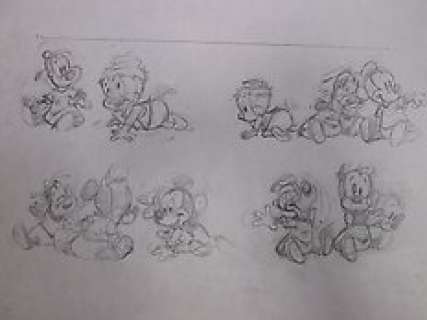  - Mickey WALT DISNEY - Claude MARIN  Dessin Original ( x4 ) - Crayonnés Préparatoires de la BD les bébés Disney 