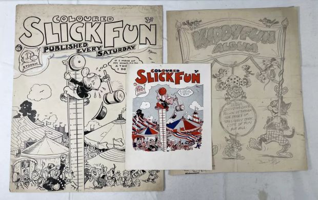 Lot 263 - COLOURED SLICK FUN #76 (c.1950) original comic book art together with KIDDY FUN ALBUM (c.1959s) | Excalibur Auctions