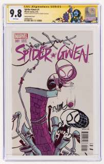 SPIDER-GWEN #1 DECEMBER 2015 CGC 9.8 NM/MINT SIGNATURE SERIES WITH SKOTTIE YOUNG SKETCH (YOUNG VARIANT COVER). | Hake’s