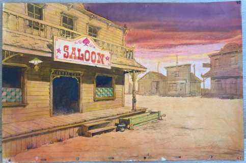 Morris / Studio Morris / Studio Belvision - | Morris / Studio Morris / Studio Belvision - Original background painting Lucky Luke - Sundown at Daisy Town - (1970) | Catawiki