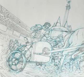 Guerrero/Gloria Victis. Dessin Orignal Pour La Couverture de L’album T3 "Nemesis". Superbe Mise En Scène Pleine de Dynamisme Qui Illustre Magnifiquement La Maîtrise Technique de L’artiste. Mine de Plomb Et Crayon Bleu Signé Et Daté 2015. Tbe+. 55 X 50 Cm |  | Dagoty