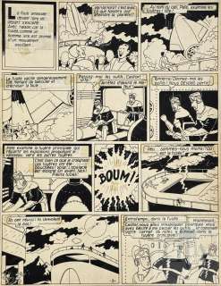 Bob de Moor / Guerre Dans Le Cosmos. Planche Originale N°9 de L’histoire "Guerre Dans Le Cosmos/Oorlog in Het Heelal" Publiée Dans Le Journal Flamand "Ons Volkske" Vers 1949. La 1E Publication En Album Date de 1971. Une Version Colorisée Fût Également Éditée En 2021. Belle Illustration Sf Dans Le Style Ligne Claire Qui N’est Pas Sans Rappeler Blake Et Mortimer... Rare Pièce de Collection Historique. Textes En Français. Encre de Chine. Tbe. 25 X 33 Cm |  | Dagoty