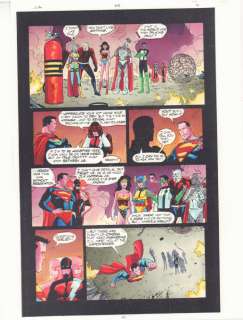 John Kalisz, Mark Pajarillo, Walden Wong - jla #33 p. 21 color guide art - plastic man, barda, orion, wonder woman, steel, green lantern, superman, flash, wonder woman, and flash - 1999