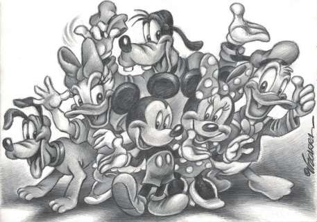 Happy Disney Family! - Original Drawing - Joan Vizcarra - Art de crayon | Catawiki