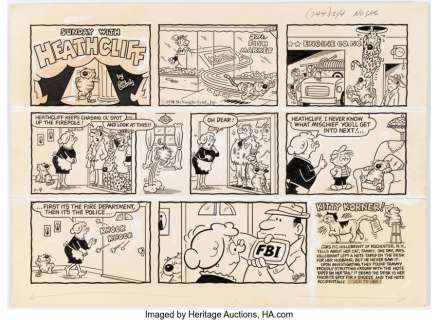 Gately, George - George Gately Heathcliff Sunday Comic Strip Original Art dated 1-4-76 (McNaught Syndicate, 1976)....