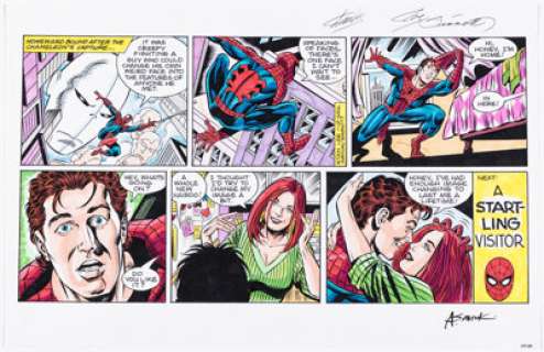 Saviuk, Alex | Alex Saviuk and Joe Sinnott The Amazing Spider-Man Sunday Comic Strip with Color Guide dated 1-13-2002 (Marvel, 2002). ... | Heritage