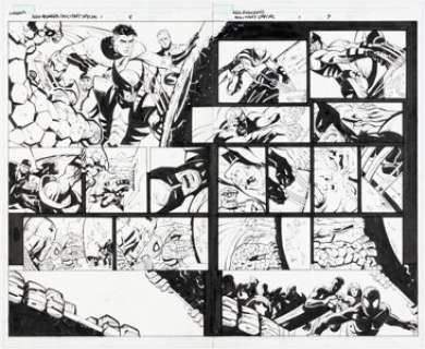 Jurgens, Dan - Dan Jurgens and Sandu Florea New Avengers Guest Starring the Fantastic Four (AAFES) Double Page Spread 8-9 Origina...