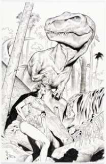 Twenty-First Century Comic Artist - E.J. Su and Mark Stegbauer "T-Rex in the Jungle" Illustration Original Art (2008)....