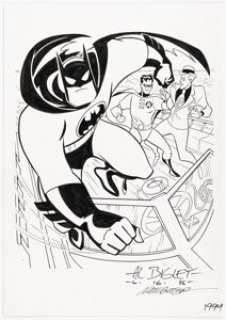 Al Bigley and Nate Butler - Batman, Robin, and Riddler Illustration Original Art (1994).