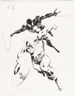 Mike Zeck - Black Suit Spider-Man and Captain America Illustration Original Art (c. 1980s). | Heritage