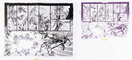 Mike Deodato Jr. Lady Death vs. Purgatori Double Page Spread 23-24 Original Art (Chaos!, 1999). (Total: 2 Original Art)