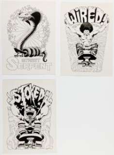 Alex Niño 1978 Donruss All-Pro Skateboard Sticker Cards Illustrations Original Art Group of 3 (Donruss, 1978). (Total: 3 Original Art) | Heritage