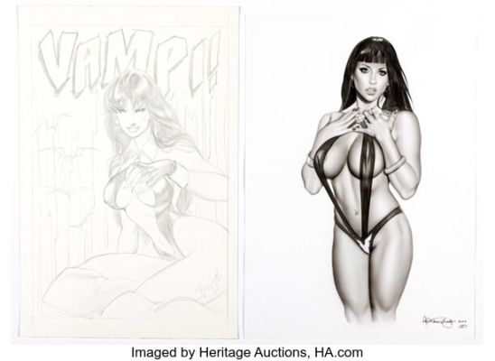Buzz (Aldrin Aw), Alex Miranda, and others - Vampirella Pin-Up Illustrations Original Art Group of 6 (1993-2012). (Total: 6 Original Art)