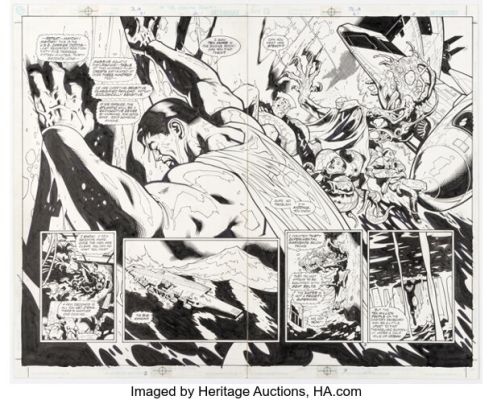 Doug Mahnke and Tom Nguyen JLA #61 Superman and Martian Manhunter Double Page Spread 2-3 Original Art (DC, 2002).