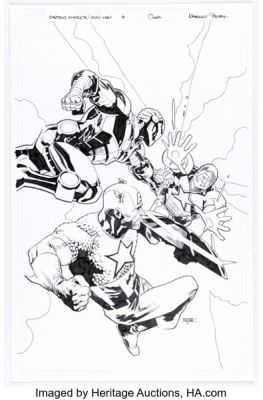 Mahmud Asrar Captain America / Iron Man #4 Variant Cover Original Art (Marvel, 2022).