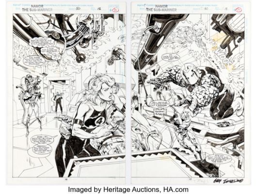 Geof Isherwood Namor, the Sub-Mariner #50 Double Page Splash 12-13 Original Art (Marvel, 1994). | Heritage