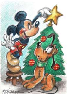 Mickey & Pluto Christmas Tree - Original Drawing - Joan Vizcarra - Art original | Catawiki