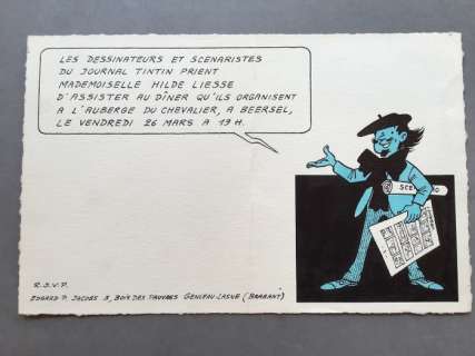 Moor, Bob De - Dessin original couleur - Invitation au dîner des dessinateurs du Journal Tintin | Catawiki
