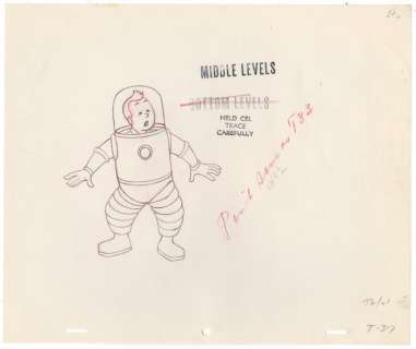 Tintin - 1 croquis préparatoire film dÂ´animation - On a marché sur la lune - Tintin en scaphandre (1962) | Catawiki