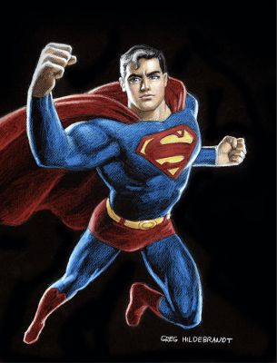 Superman Black Board Illustration by Greg Hildebrandt. BONUS PRELIM DRAWING INCLUDED! | Raremarq (Buy It Now)
