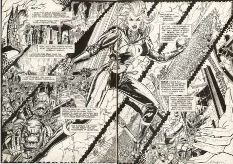 Vicente Alcazar - Earth 4 #2 pgs 15 & 16 dps montage dragon king - continuity - signed