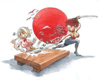 Ed van der Linden - Groot formaat originele tekening - Sushi - Loose page - (2020) | Catawiki