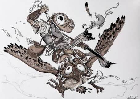 Michele Poli - Illustrazione Originale - "Senza equilibrio verso l’avventura" - tecnica mista - A3 - Loose page - Other (2019) | Catawiki