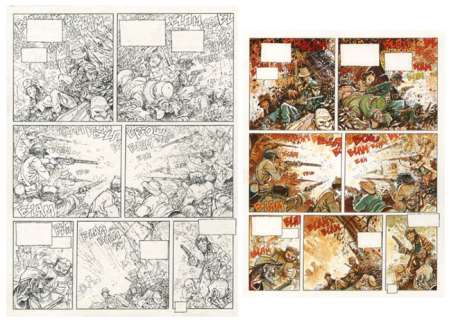 Fourquemin, Xavier - Planche originale + mise en couleur originale - Outlaw T3 - Cantinière et petits soldats - (2002) | Catawiki