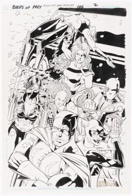 Lot 41 - BIRDS OF PREY #106 JULY 2007 ORIGINAL ART SPLASH PAGE BY NICOLA SCOTT.