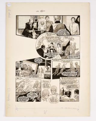 UFO original artwork by John M Burns for TV Action No 113 (1973) pg 8. ’Ed Straker and Paul Foster | Comic Book Auctions ltd