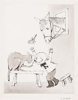Maurice Sendak, (1928-2012), Cat and Martin arguing in the cellar. 1957. | Swann Galleries