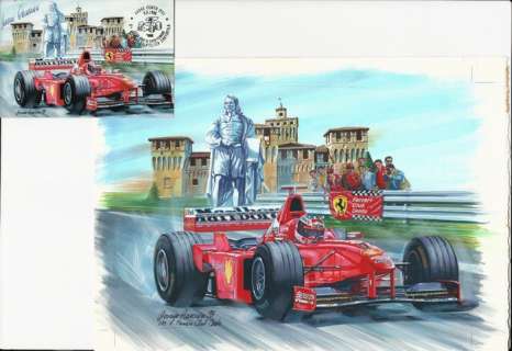 100 Anni di Enzo Ferrari - Giovanni Cremonini - illustrazione originale per Mostra Filatelica Ferrari + cartolina - First edition - (1998) | Catawiki