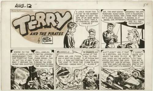 97: Caniff 1/2 Terry & Pirates 1945 original comic art | Russ Cochran