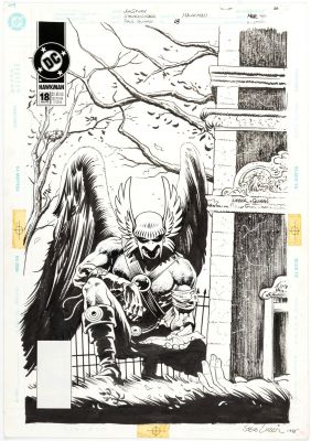 Steve LIEBER and Paul GUINAN - Copertina (cover) per Hawkman 18. DC COMICS. Cm. 30,5 x 43,5. Matita e china su cartoncino. Firmata. Anno di esecuzione 1995.