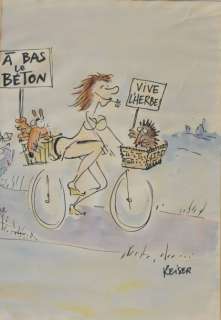 Reiser | "A bas le béton...vive l’herbe". Dessin Ã  l’encre de Chine et aquarelle | Tessier Sarrou