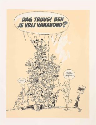 Peter de Smet, original drawing with the General and companions "Hello Truus!" | Comic Art Masters