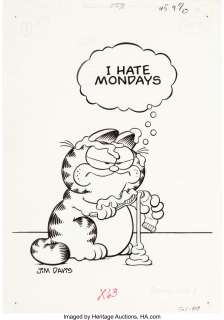 Davis, Jim | Jim Davis - Garfield "I Hate Mondays" Illustration Original Art (c.1980s).... | Heritage